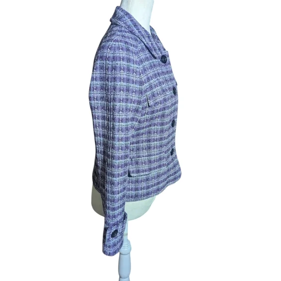 Pendleton Lavender Purple Plaid Blazer 100% Wool Tab Sleeves Cropped Sz 10P - Picture 3 of 11